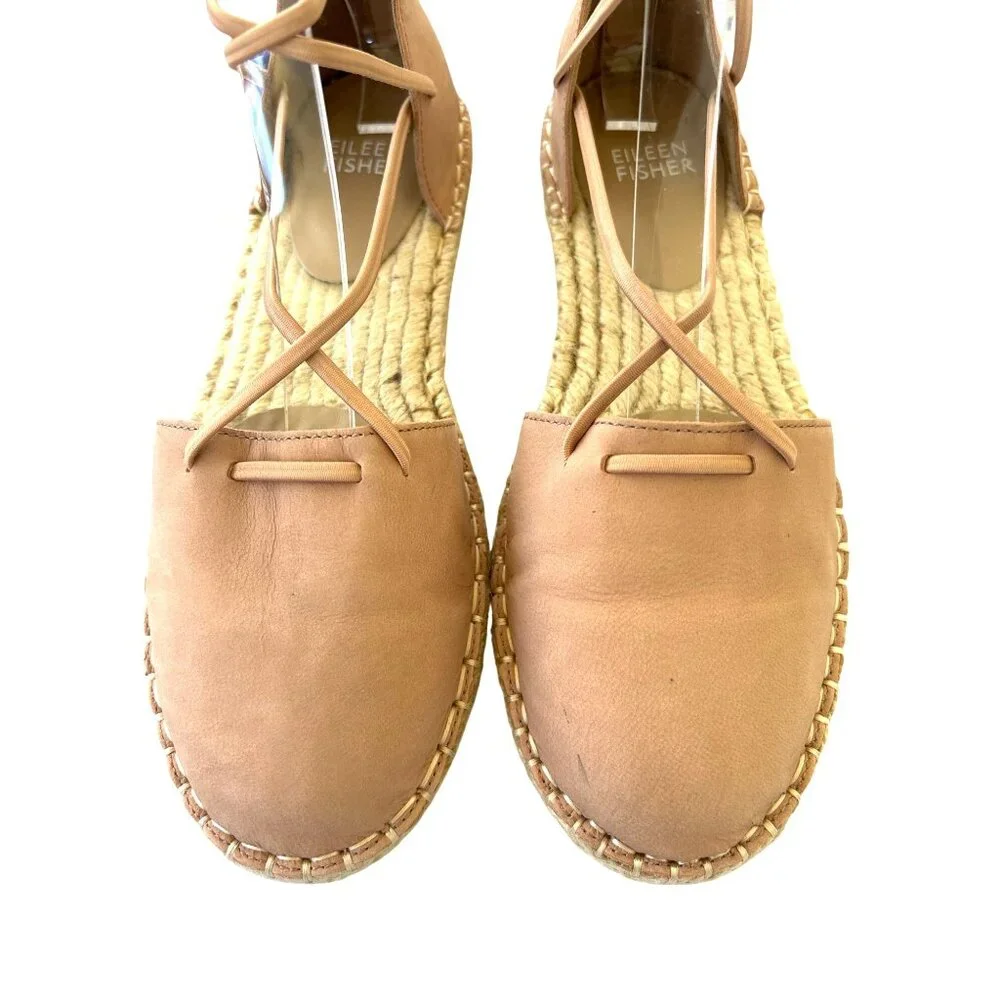 Eileen Fisher Lace Up Leather Espadrilles Rose Pink Zip Heels‎ Size 5.5 Flats